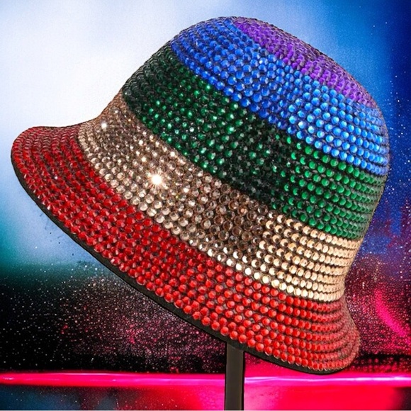 Shine Bright: NEW Rhinestone Rainbow Bucket Hat - Your Ultimate Festival Fashion - Picture 2 of 6